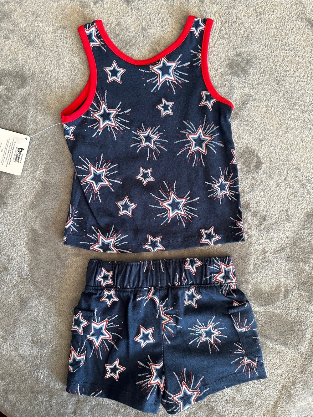 NWTS Celebrate Patriotic Kids Navy Star Print Tank & ShortsSet Red Trim 12 mos - Picture 5 of 8